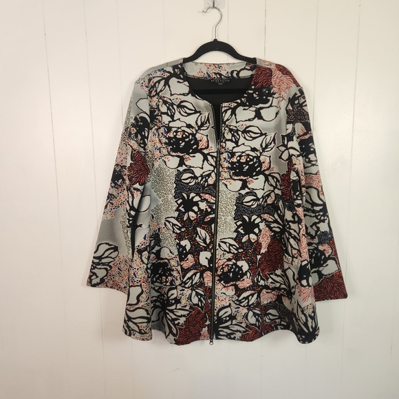 BRYN WALKER Floral Print Zip Front Coat Jacket Blazer Pockets Size XL Office - Picture 11 of 11